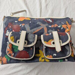 Dooney & Bourke Denim Multicolor Splash Graffiti Handbag. New